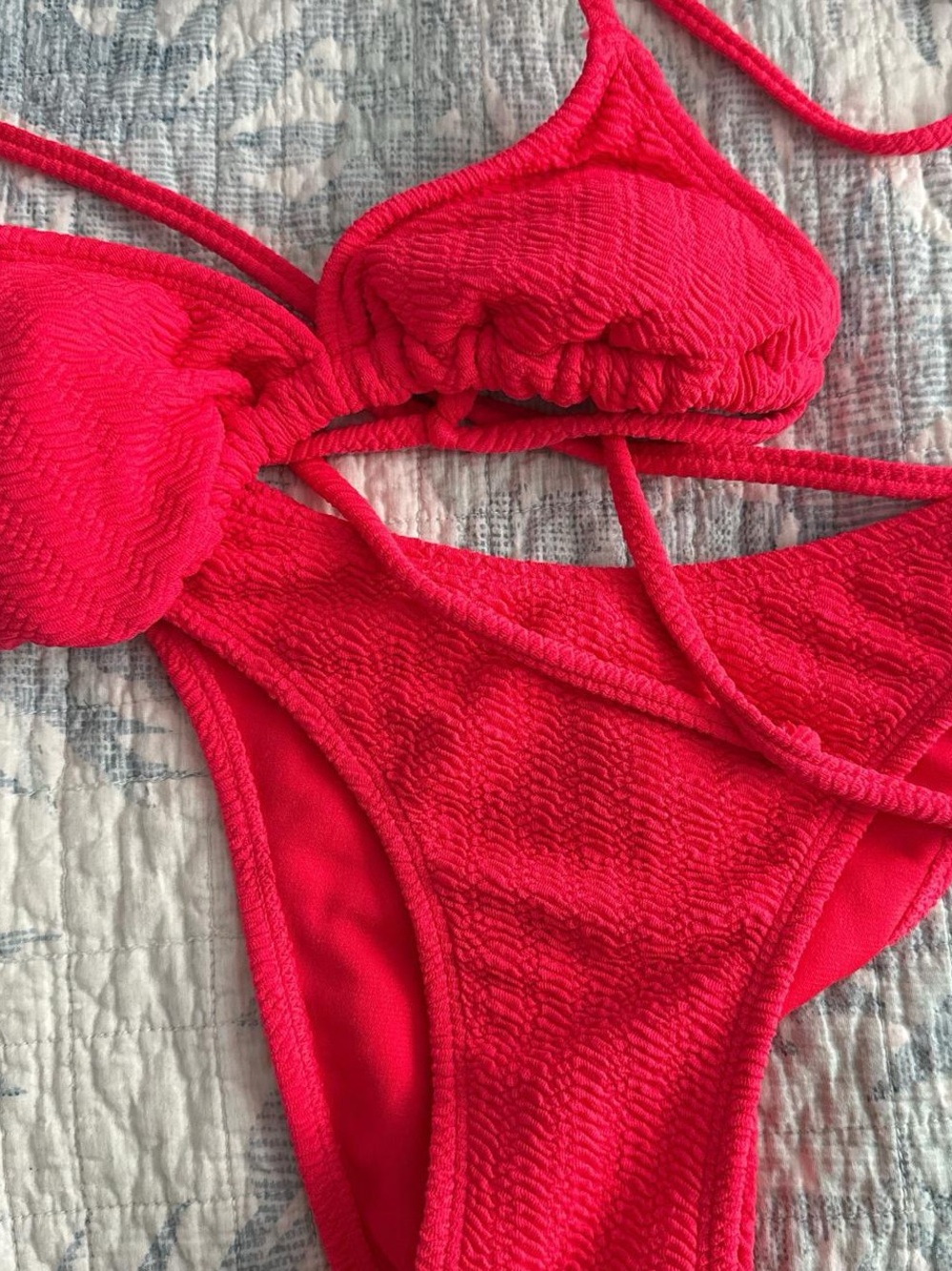 No Boundaries Hot Pink Textured Bikini Set